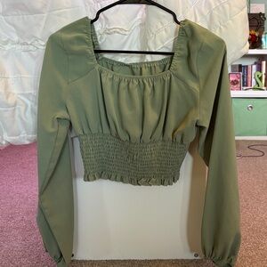 Elegant Olive Green Smocked Blouse
